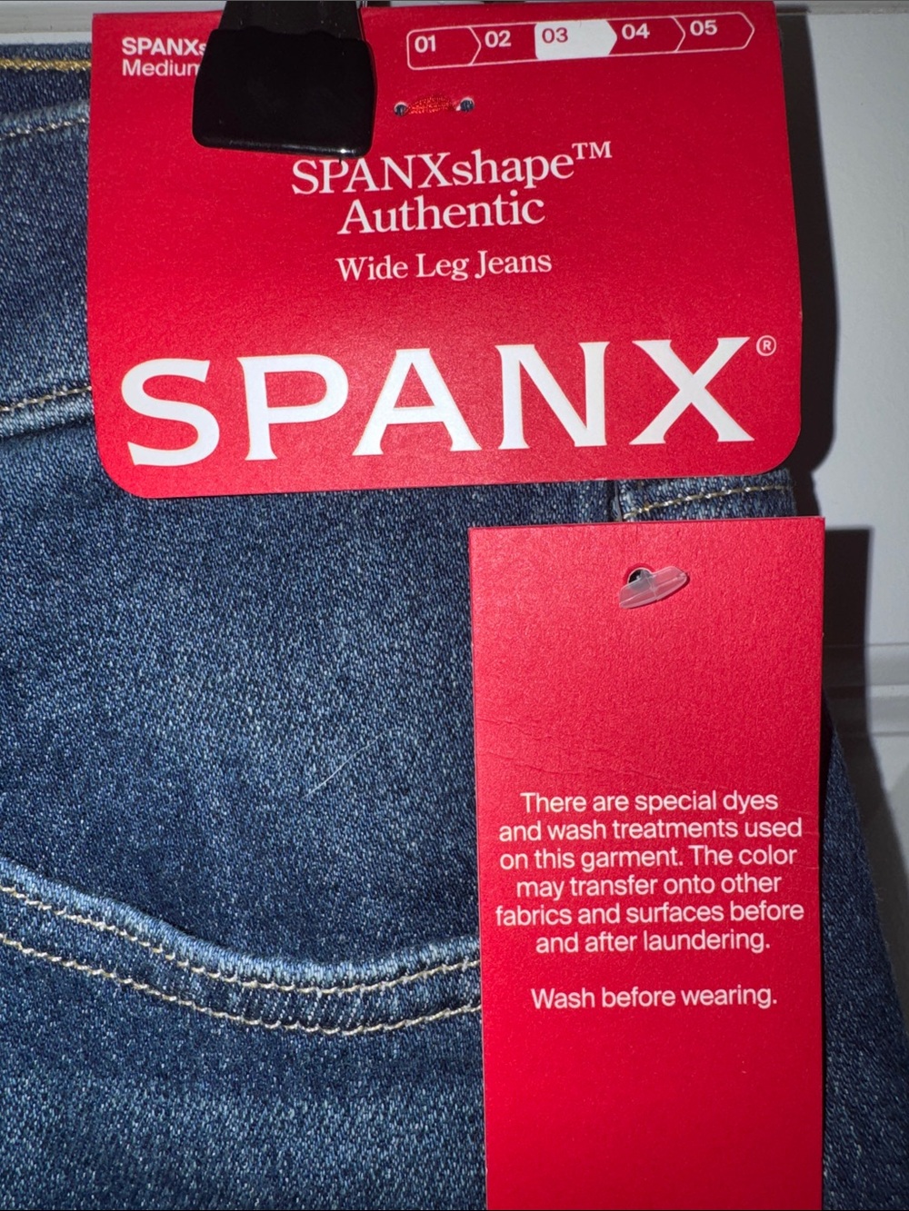 SPANX Wide Leg High-Rise Jeans in Dark Blue Denim - Picture 2 of 5